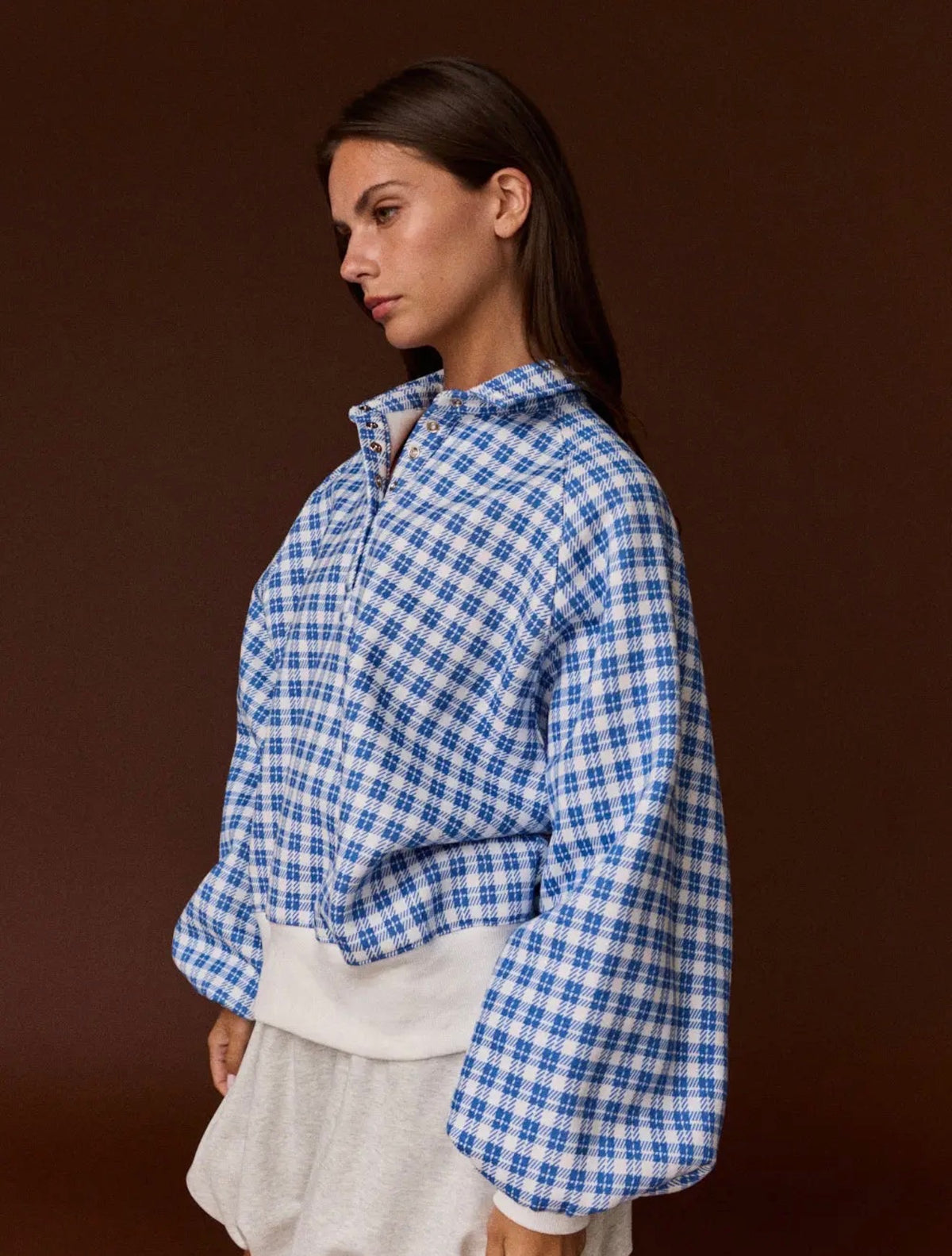 Plaid Button Collar Pullover