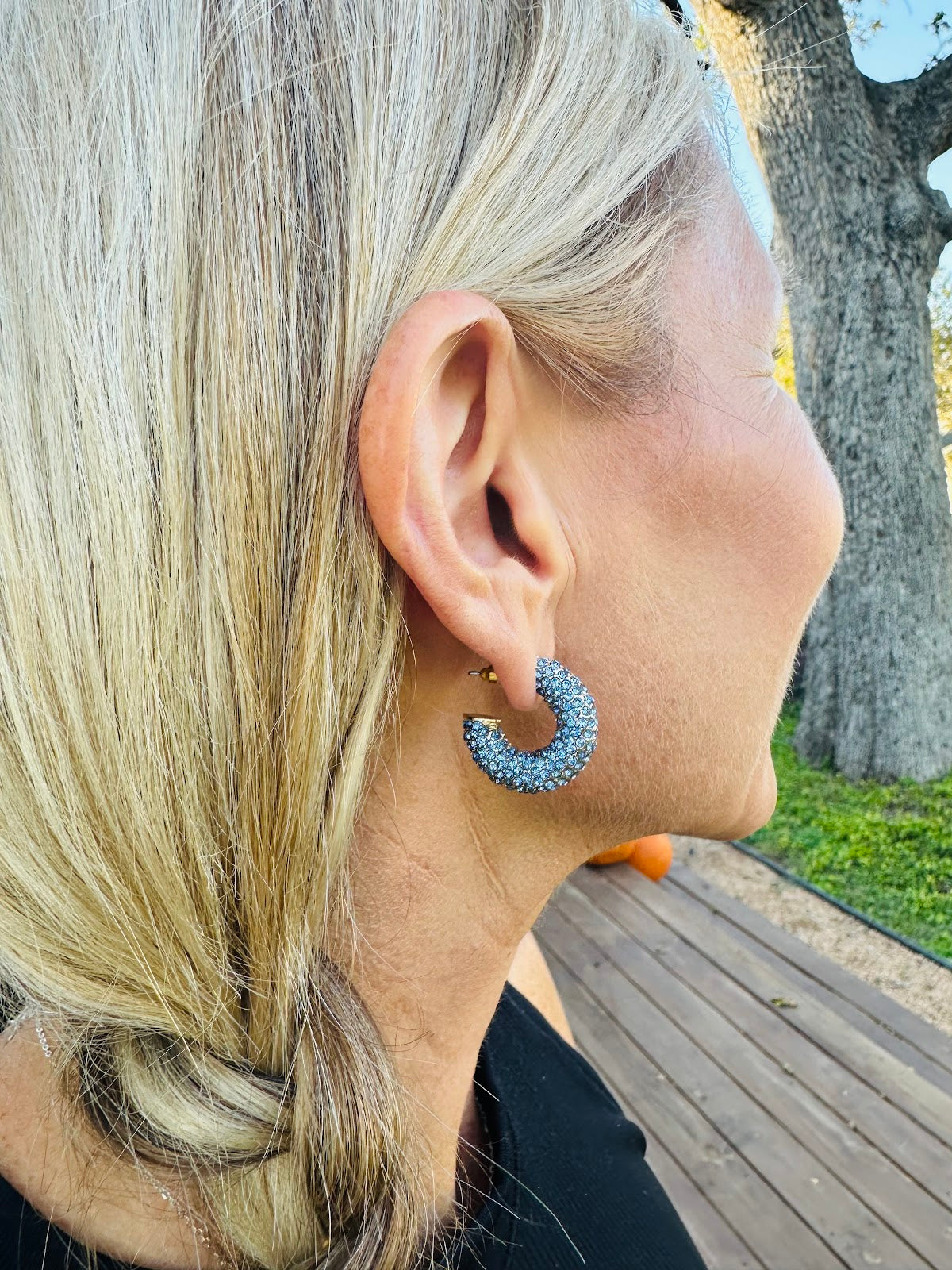 Crystal Blue Earrings in Outdoor Lighting