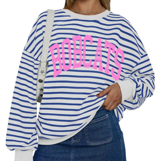 Striped Crewneck Pink Bobcats Sweatshirt