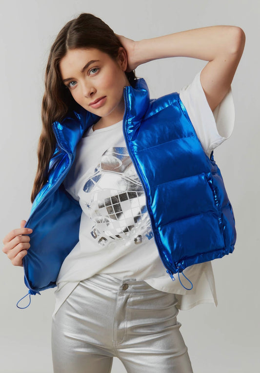 Metallic Blue Puffer Vest