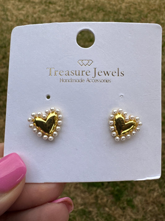 Pearl Heart Stud Earrings