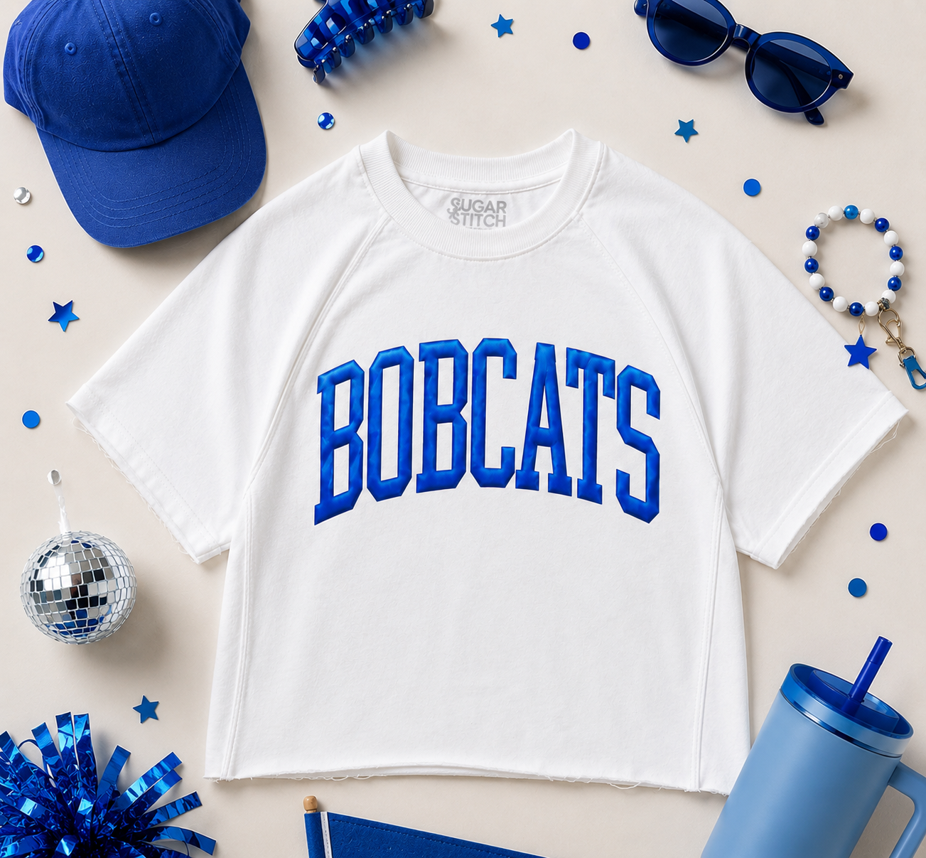 Metallic Blue Bobcats Edgy Boxy Crop