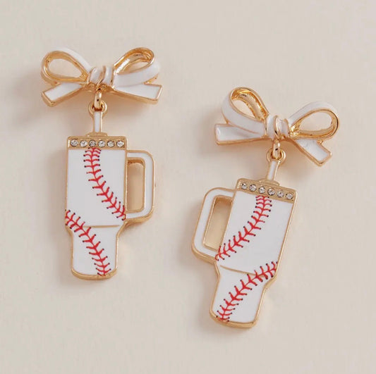Bow Baseball Tumbler Earrings