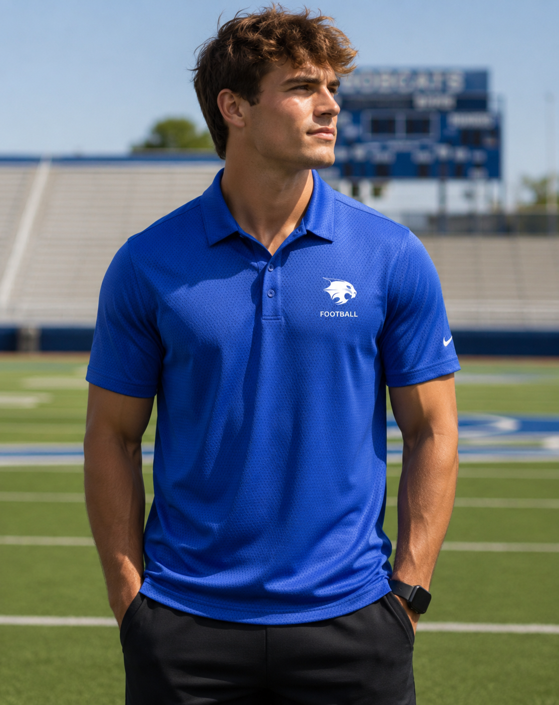 Nike Royal Bobcat Football Performance Polo