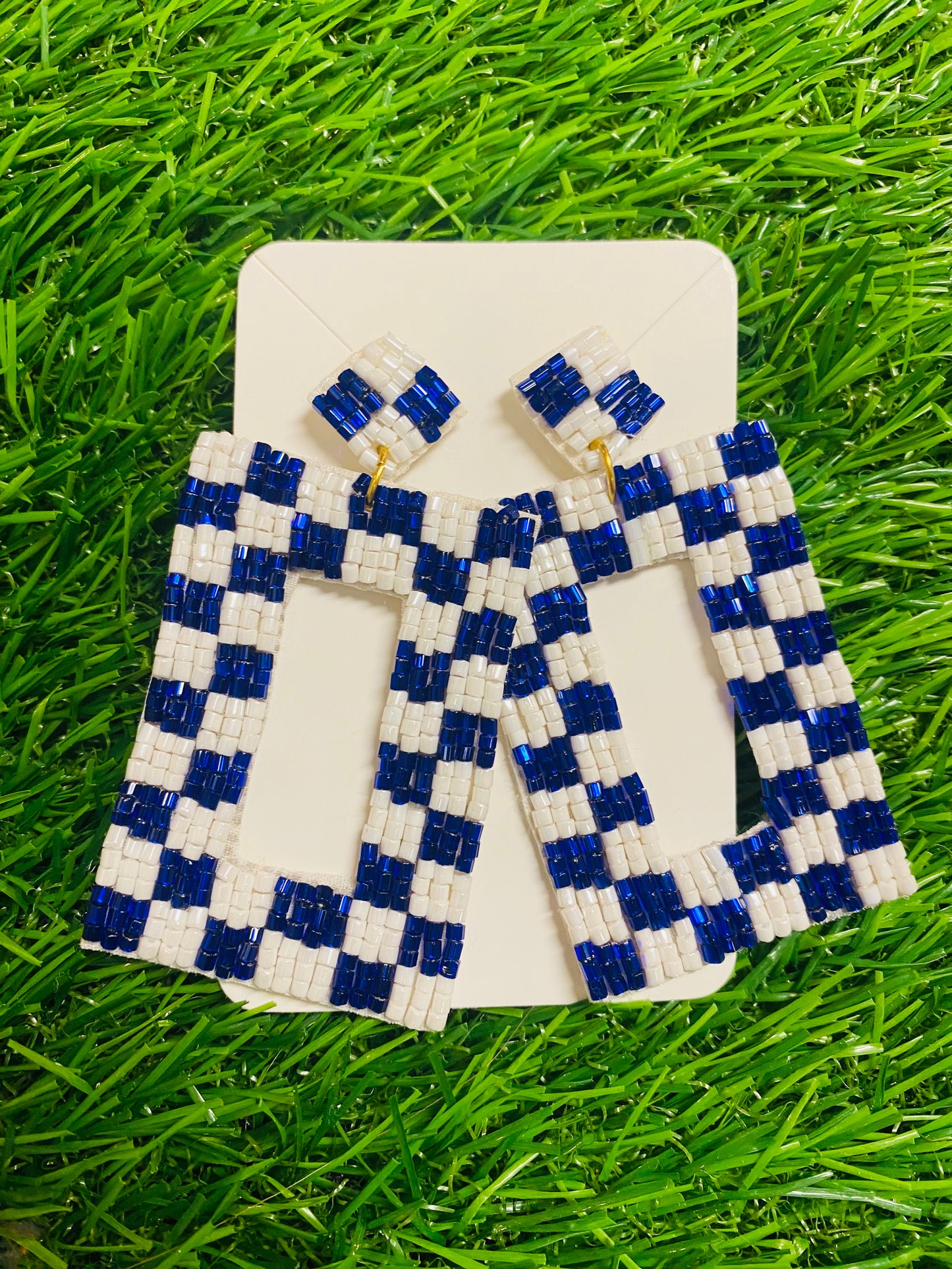 Checkered Blue/White Earrings