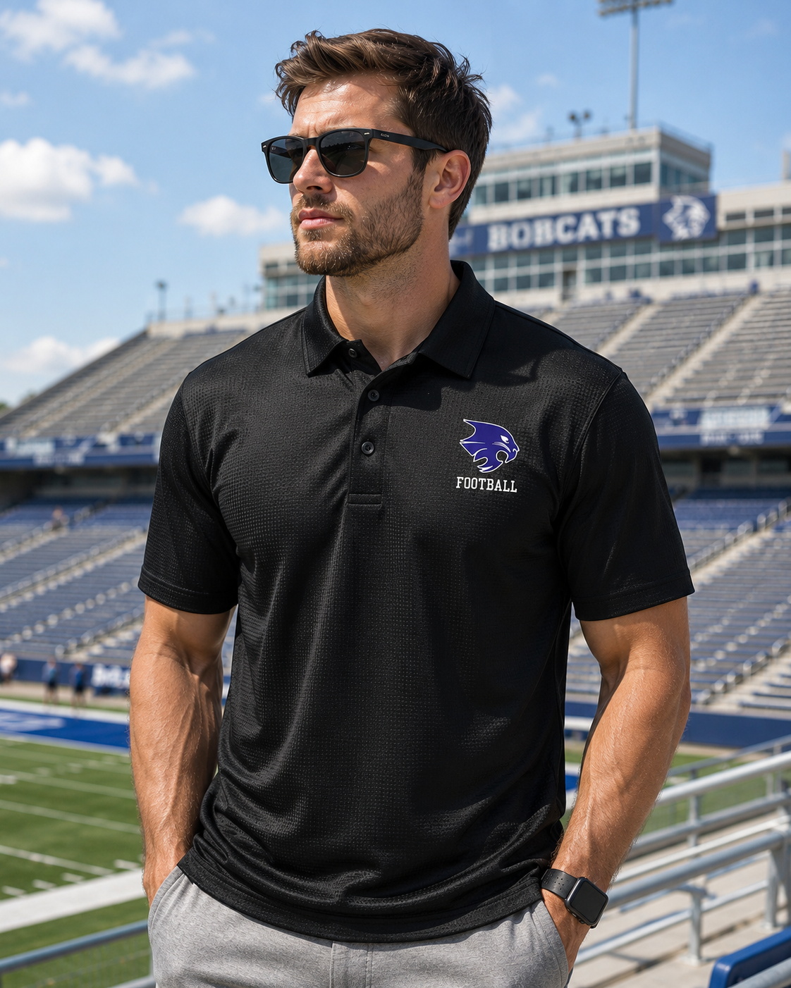Adult Bobcat Football Performance Polo