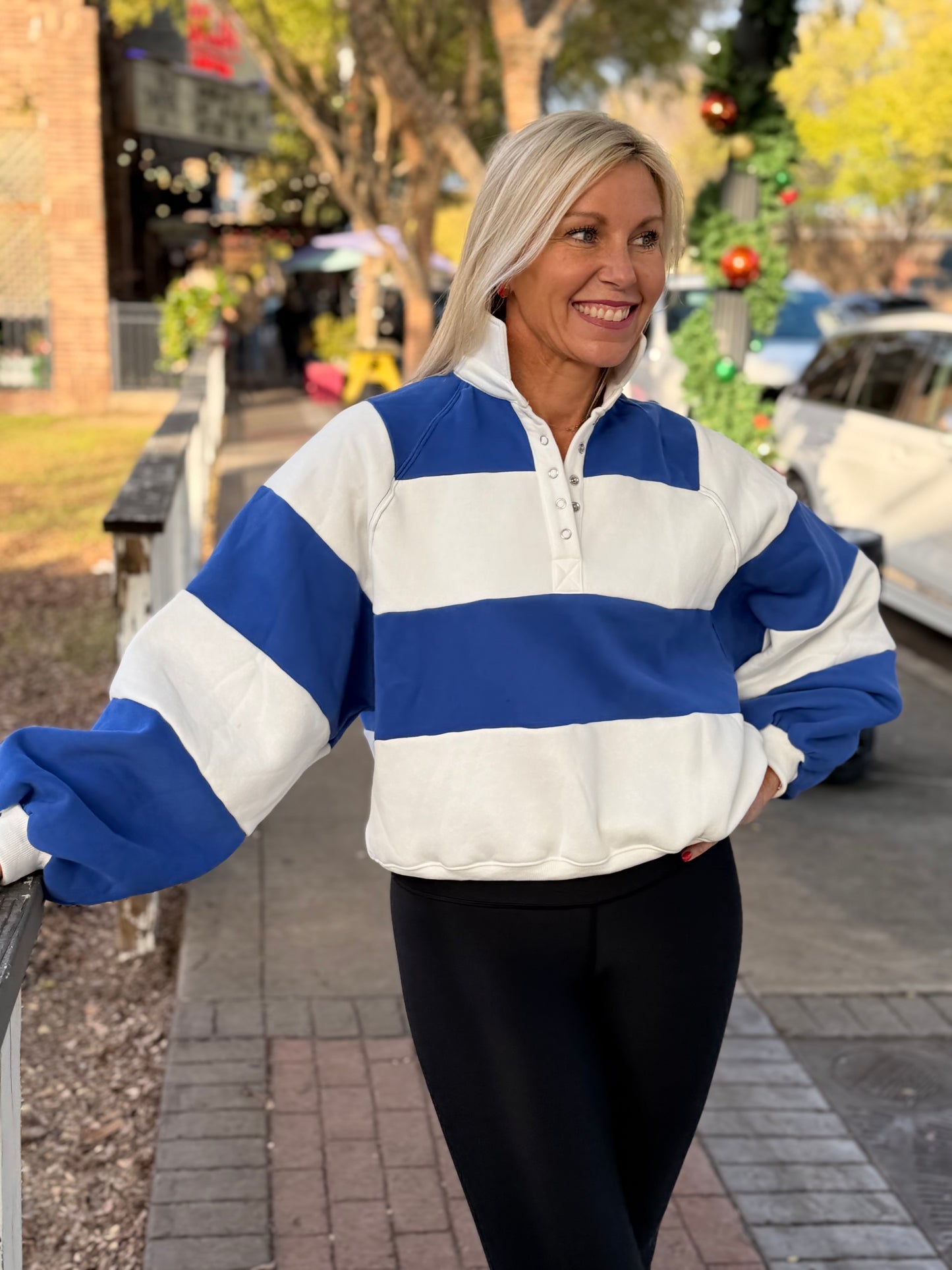 Royal and White Striped Rugby Pullover