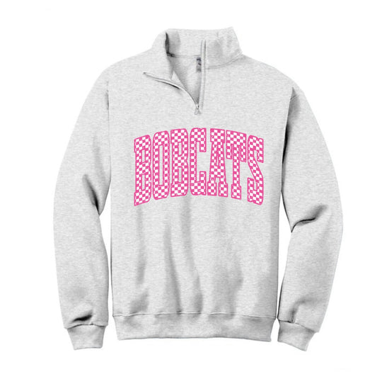 1/4 Zip PINK OUT Checkered Bobcats Sweatshirt